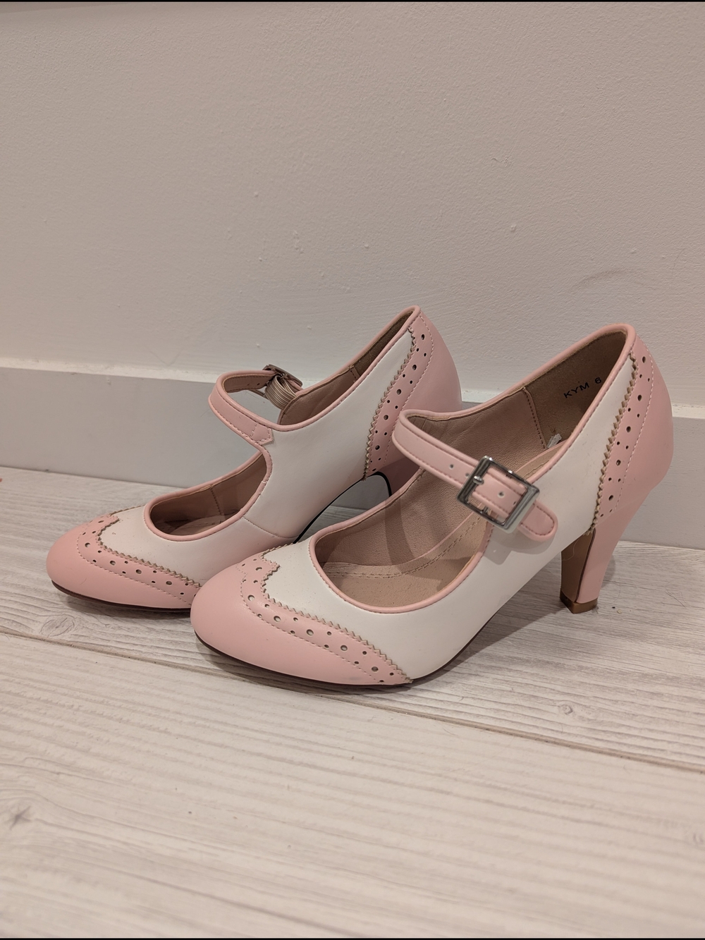 Women’s Two-Tone Pink and White Mary Jane Heels